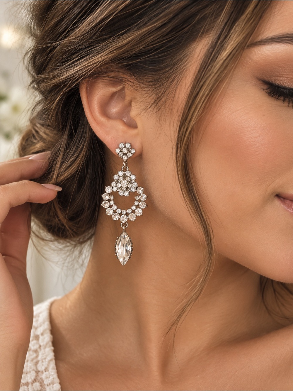 Crystal Drop Earrings - Silver Tone